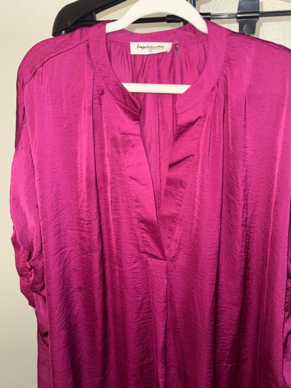 Impressions Magenta Roll-Tab Satin Tunic - Picture 3 of 6